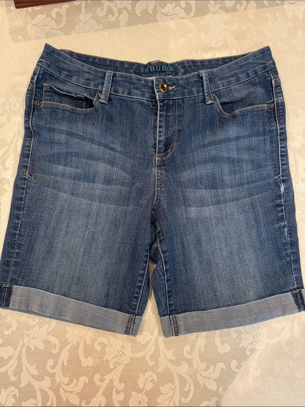 Sonoma Medium Blue Denim Rolled Hem Bermuda Shorts